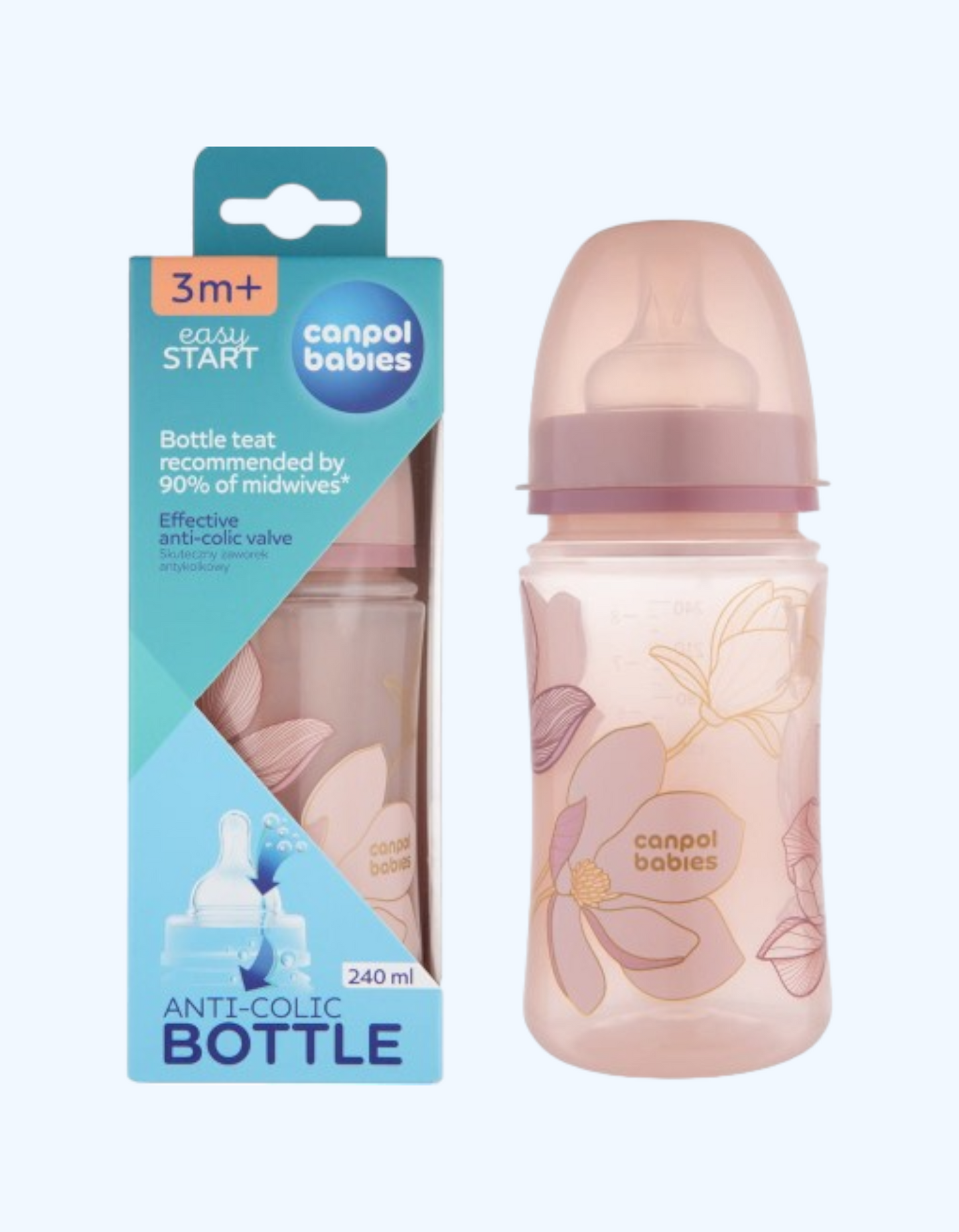 Canpol Babies Anti-Kolik, keng bo'yinli Easy Start - GOLD, 3+ oy, 240 ml