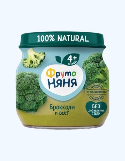 ФрутоНяня Пюре, натуральное, брокколи, 4+ мес., 80 г