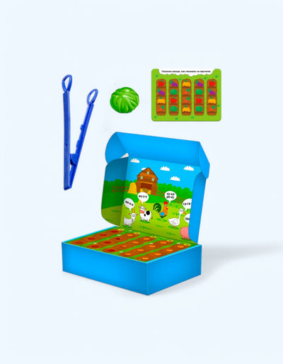 БукваЛенд Обучающий набор "Мой весёлый огород", по методике Монтессори, 40 фигурок, карточки, объёмное поле