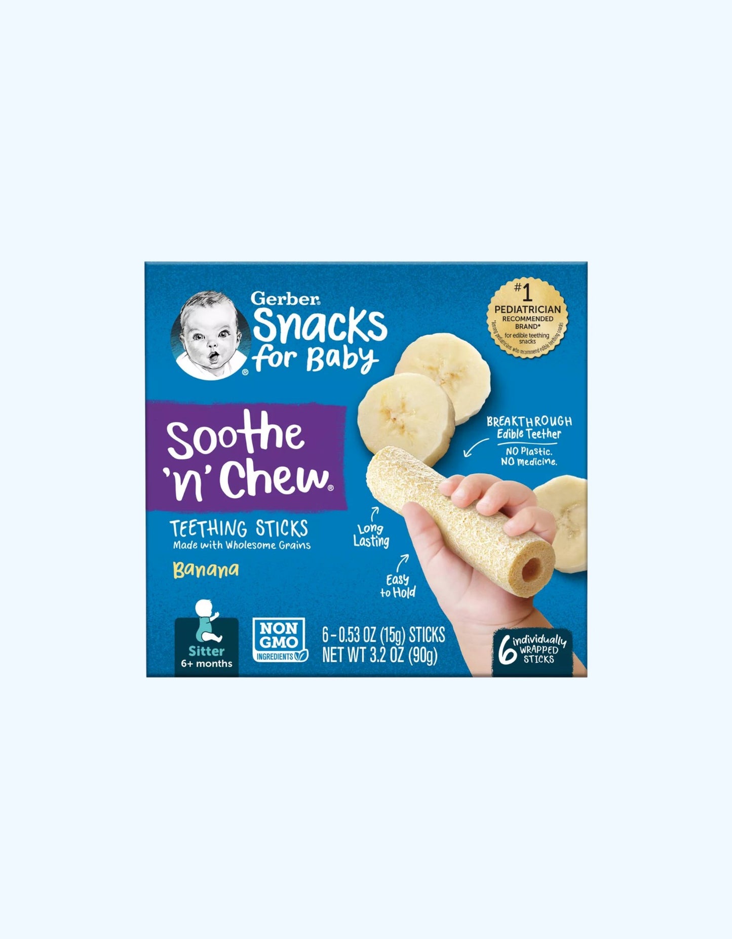 Gerber tishlarini chaynash tayoqchalari, banan lazzati, 6+ oy, 90g