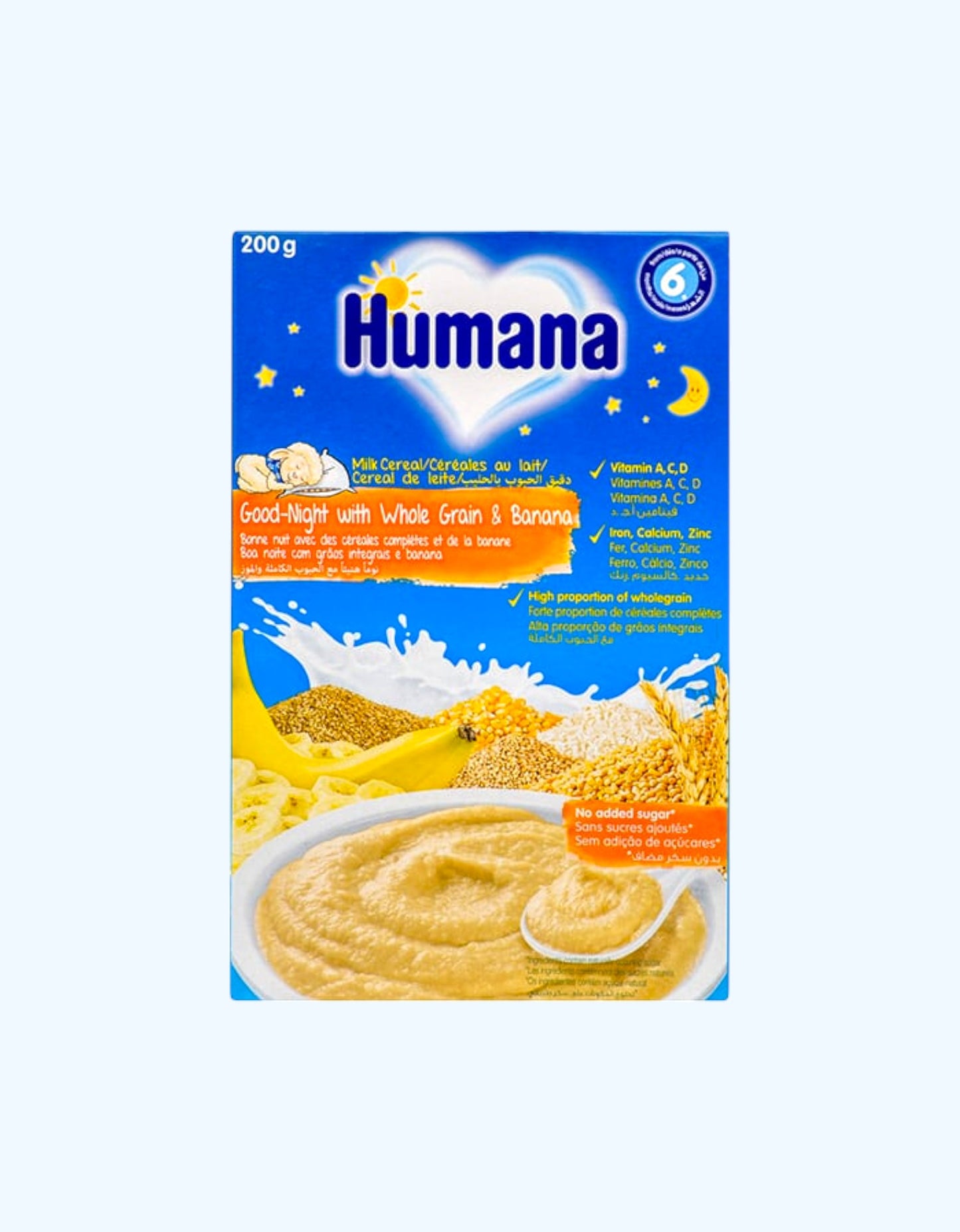 Humana Xayrli tun bananli to'liq donli bo'tqa, 6+ oy, 200 gr