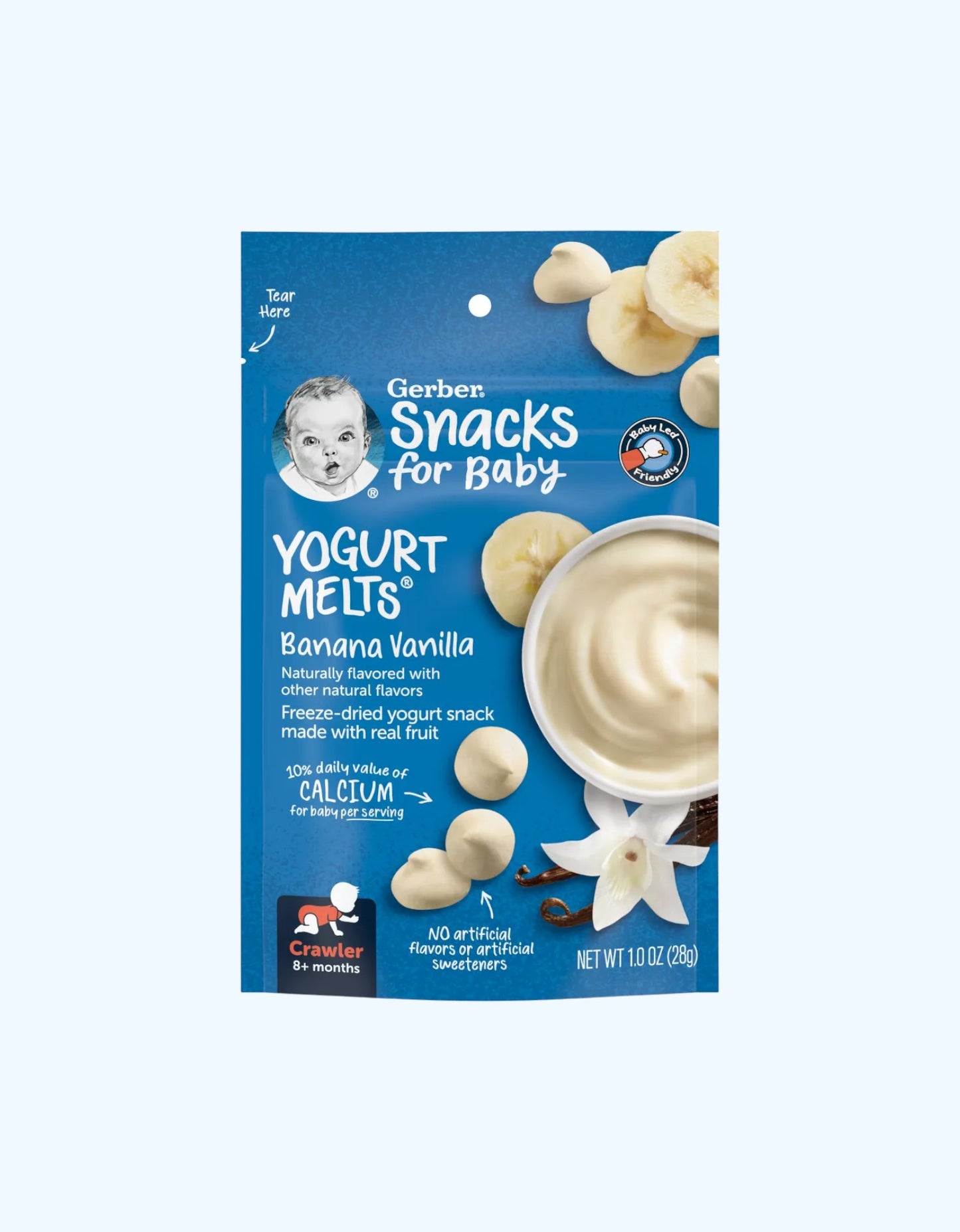 Gerber pishirilgan yogurt bo'laklari, banan vanili, 8+ oy, 28g