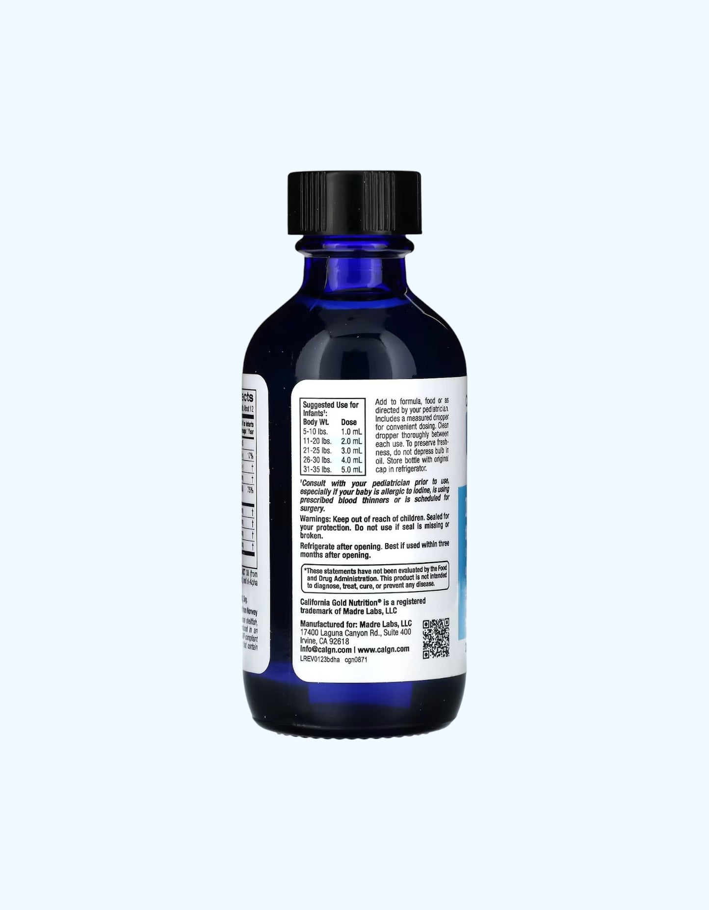 Bolalar uchun Kaliforniya oltin suyuq DHA, D3 vitamini bilan Omega-3, 59 ml