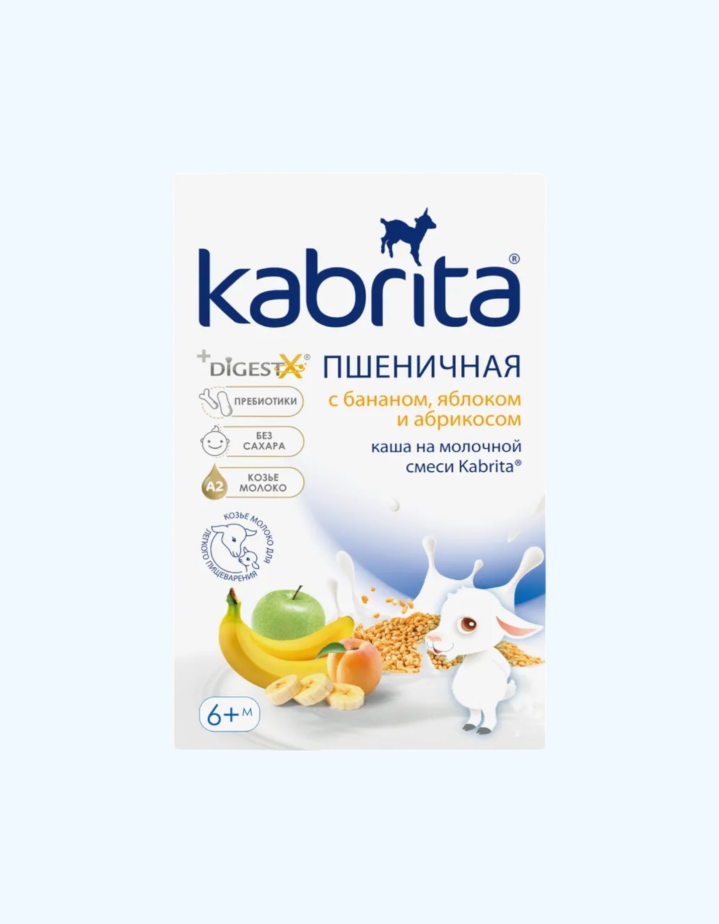 Kabrita pyuresi, echki suti, bug'doy, banan, olma va o'rik bilan, 5+ oy, 180 g