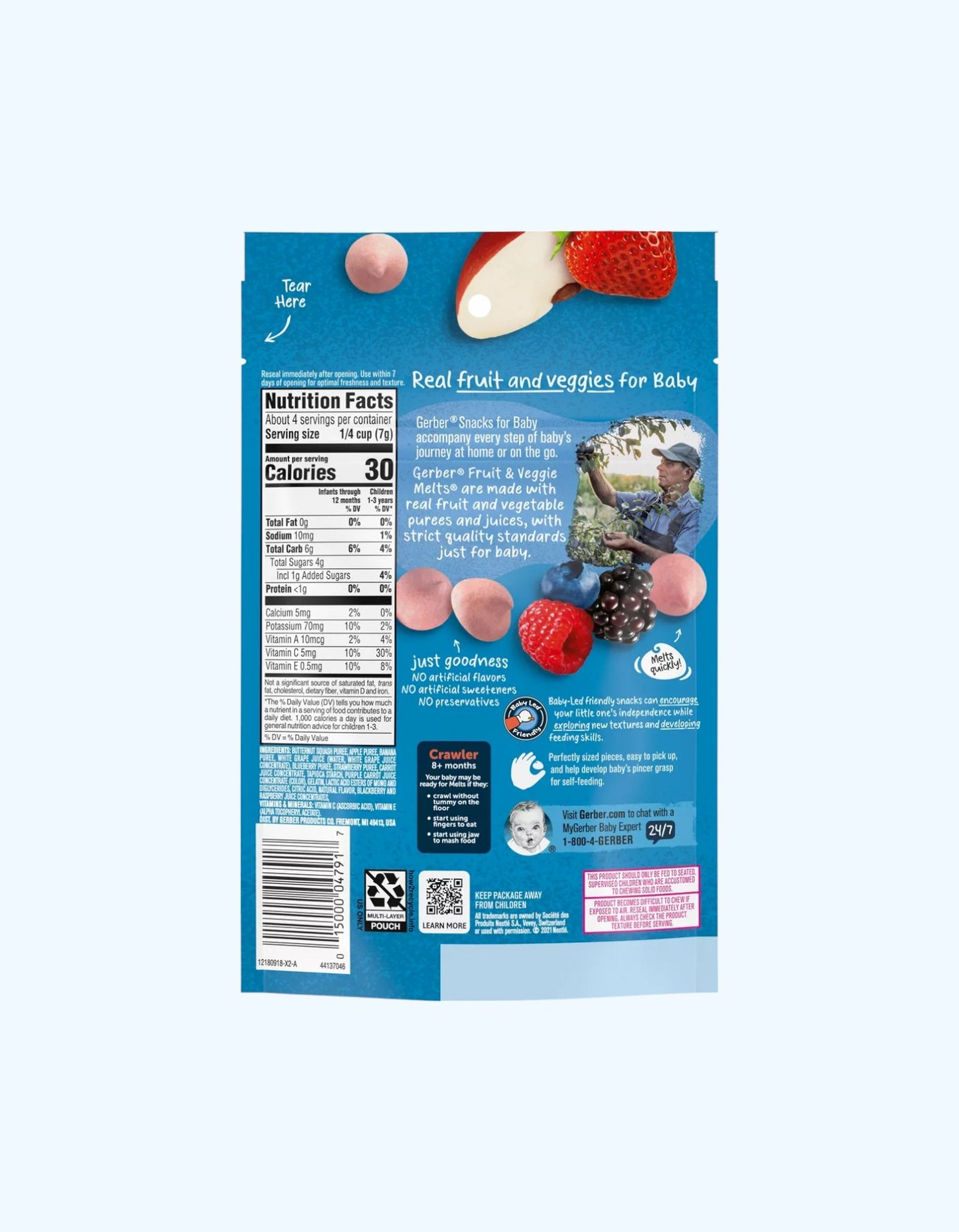 Gerber pishirilgan yogurt bo'laklari, berry ta'mi, 8+ oy, 28 g