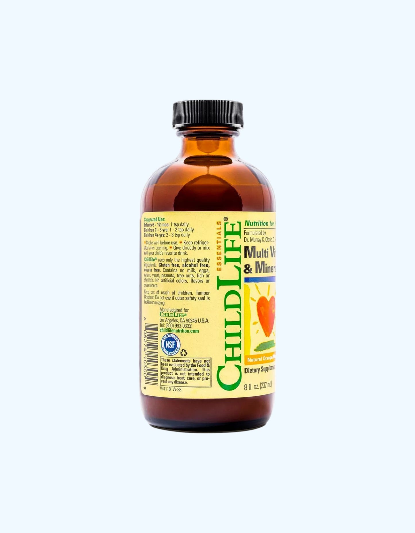 Apelsin va mango ta'miga ega bolalar uchun ChildLife Multivitaminlari, 237 ml