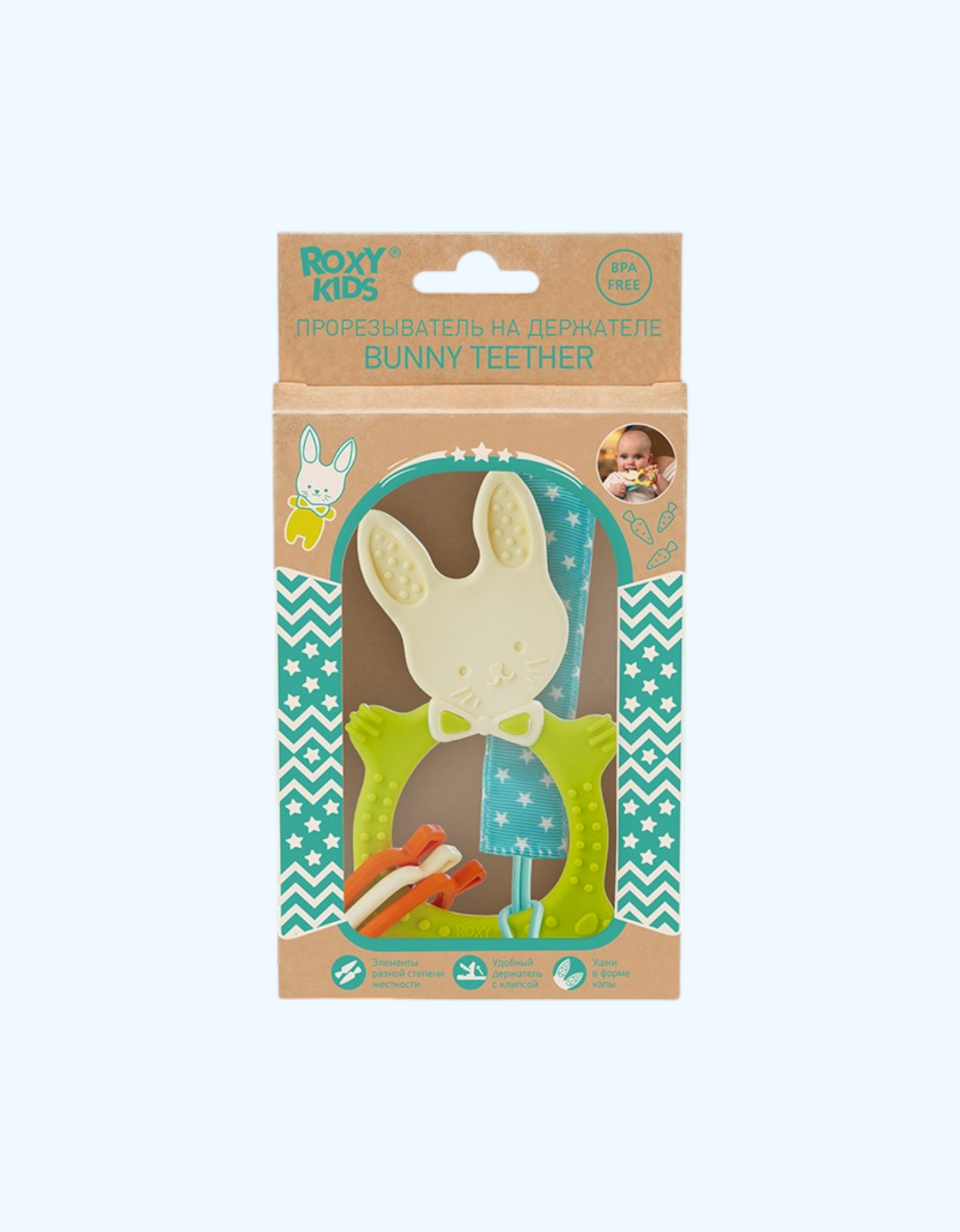 ROXY-KIDS universal tish tozalagich "Bunny" ushlagich bilan, 3+ oy