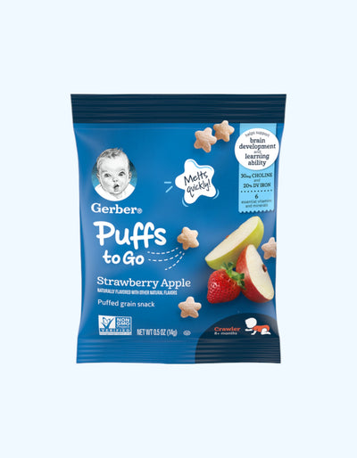 Gerber to go Puffs, qulupnay va olma lazzati, 8+ oy, 14 g