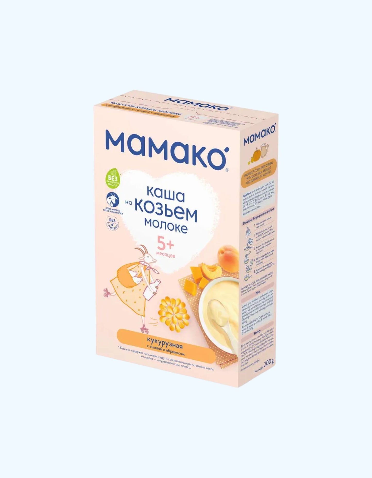 Мамако Каша кукурузная с тыквой и абрикосом, на козьем молоке, 5+ мес., 200 г