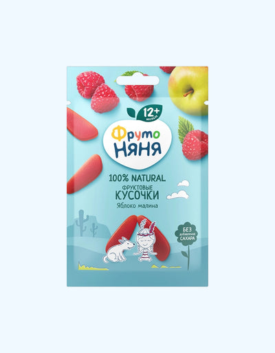 FrutoNyanya Olma va malinadan tayyorlangan meva bo'laklari, 12+ oy, 15 g