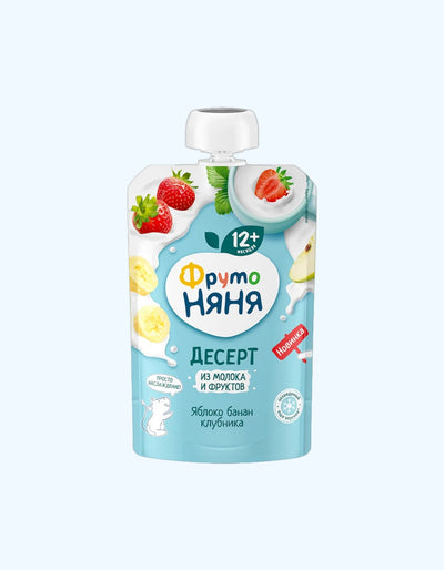 ФрутоНяня Десерт из яблок, бананов и клубники, 12+мес., 90 гр