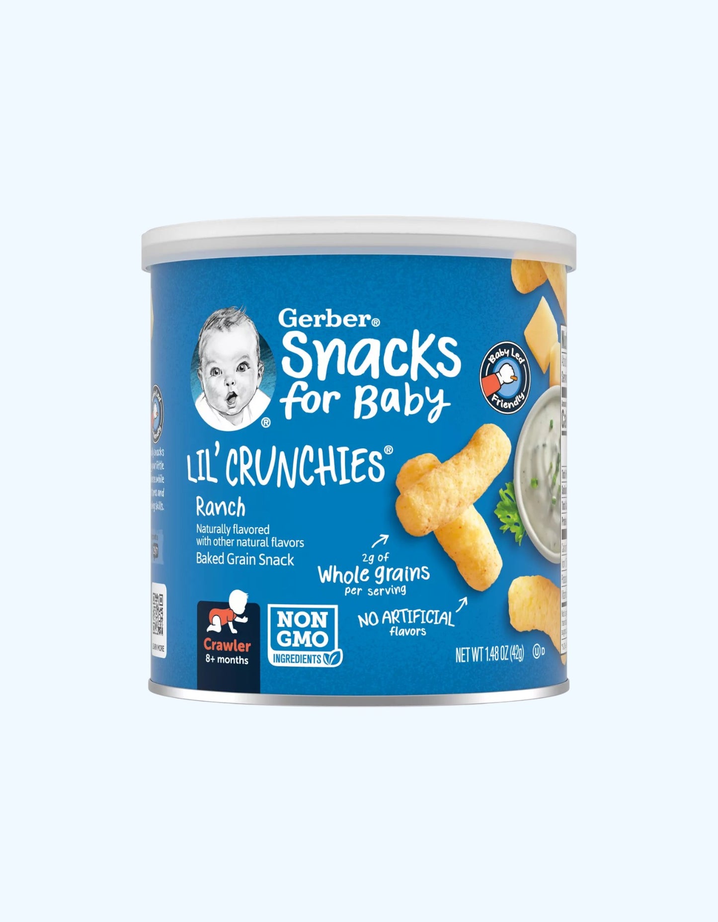 Gerber makkajo'xori tayoqchalari bankalarda, Ranch sousi, 8+ oy, 42 g