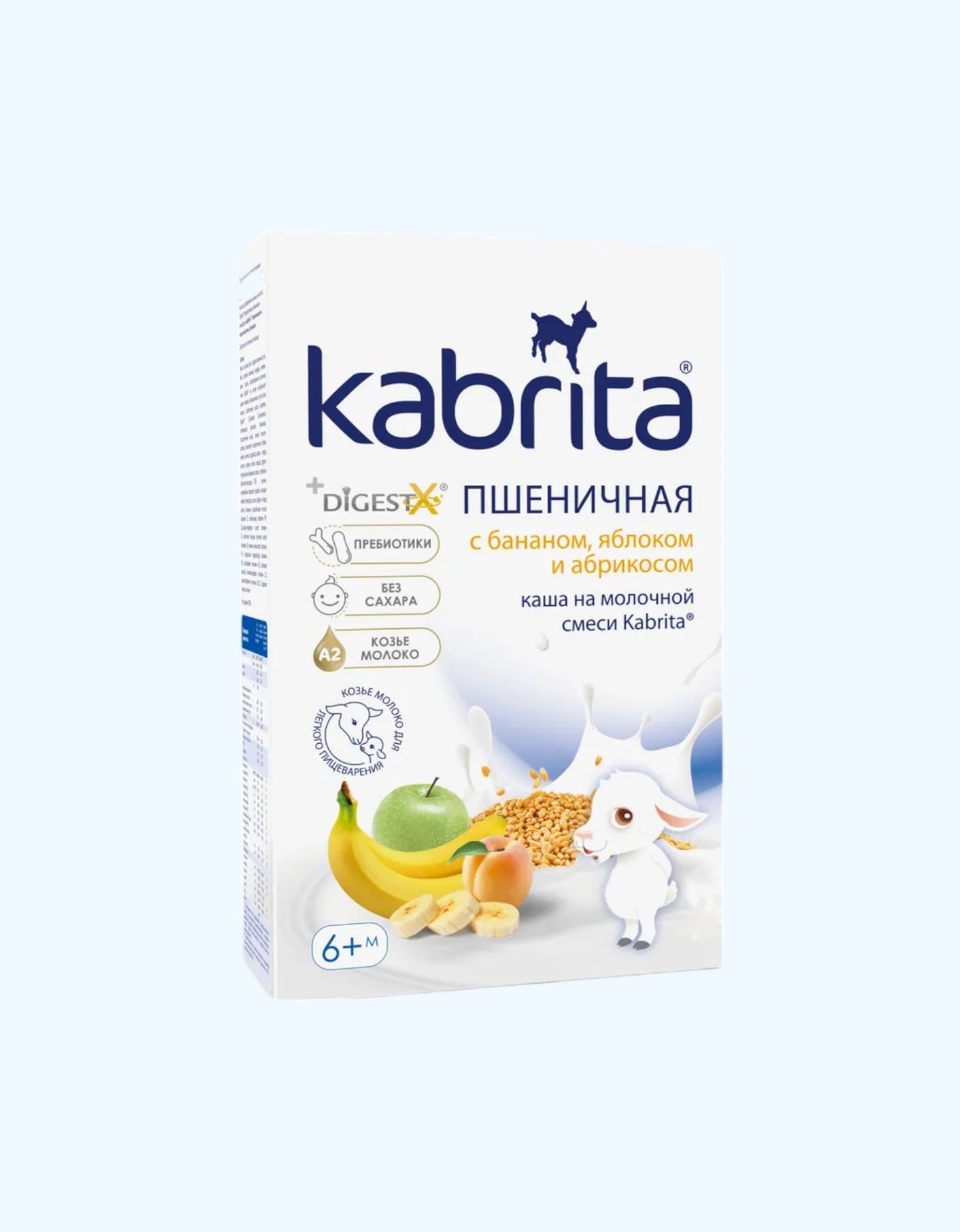 Kabrita pyuresi, echki suti, bug'doy, banan, olma va o'rik bilan, 5+ oy, 180 g