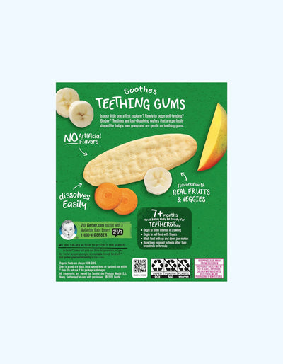 Gerber Teethers tishli gofretlar, mango, banan va sabzi, 7+ oy, 48 g