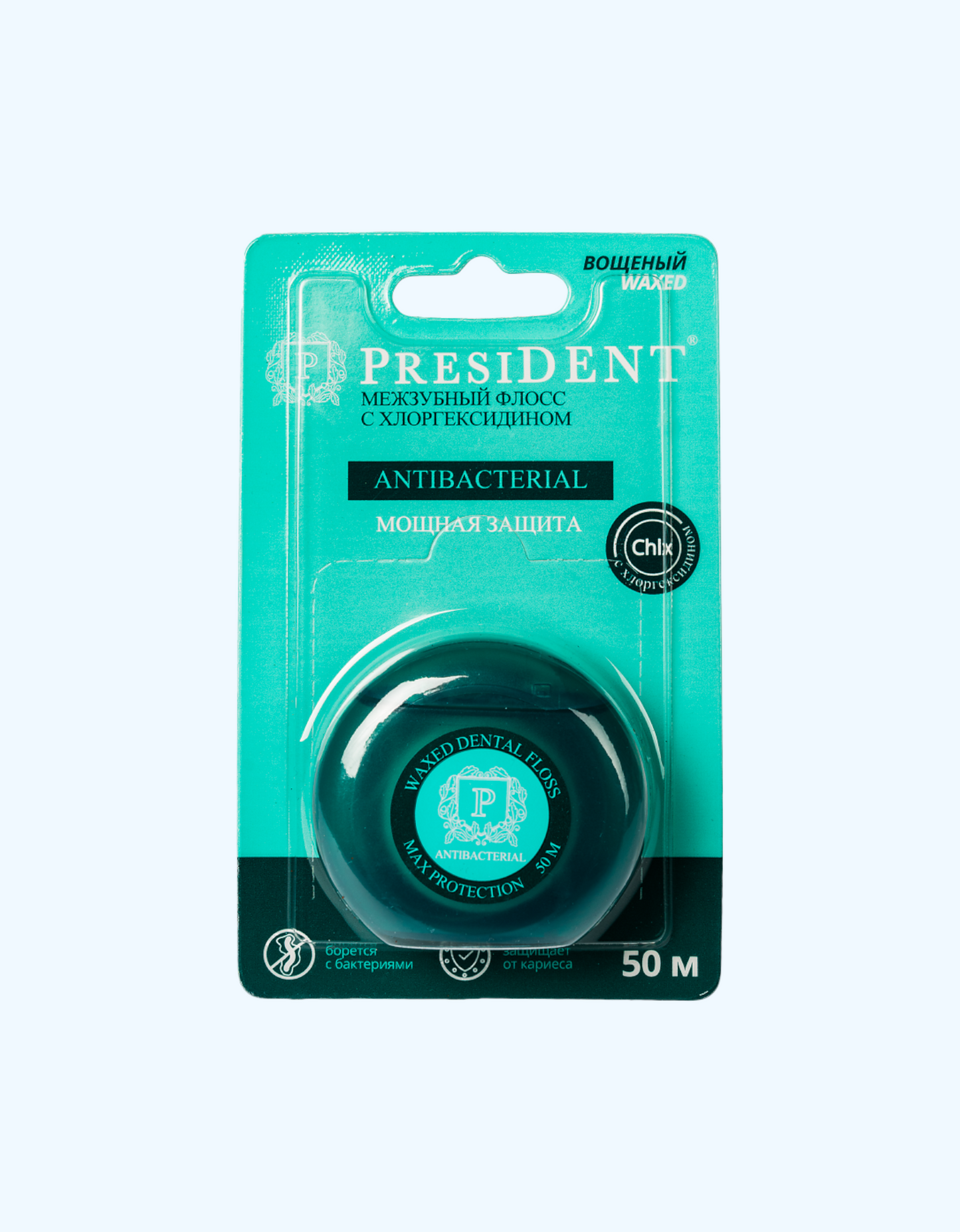 PresiDent tish ipi "Antibakterial", xlorheksidinli, 50 m