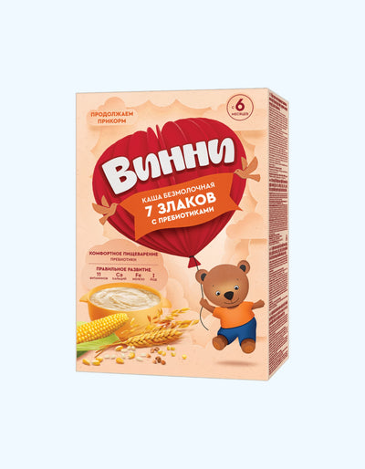 Vinni Prebiyotikli etti dona aralashmasidan sutsiz bo'tqa, 6 oydan boshlab, 200 g