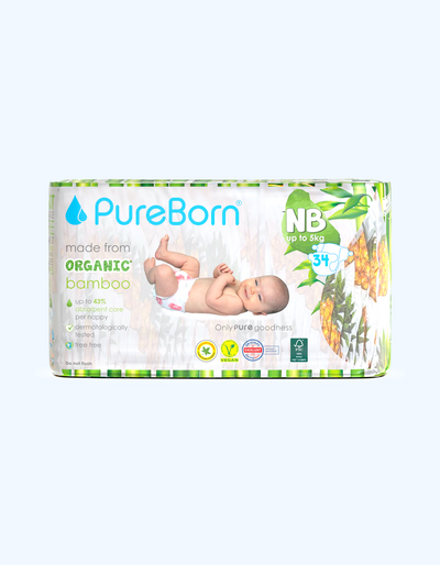 PureBorn Подгузники бамбуковые, 0-5 кг, NB, 34/68/136 шт