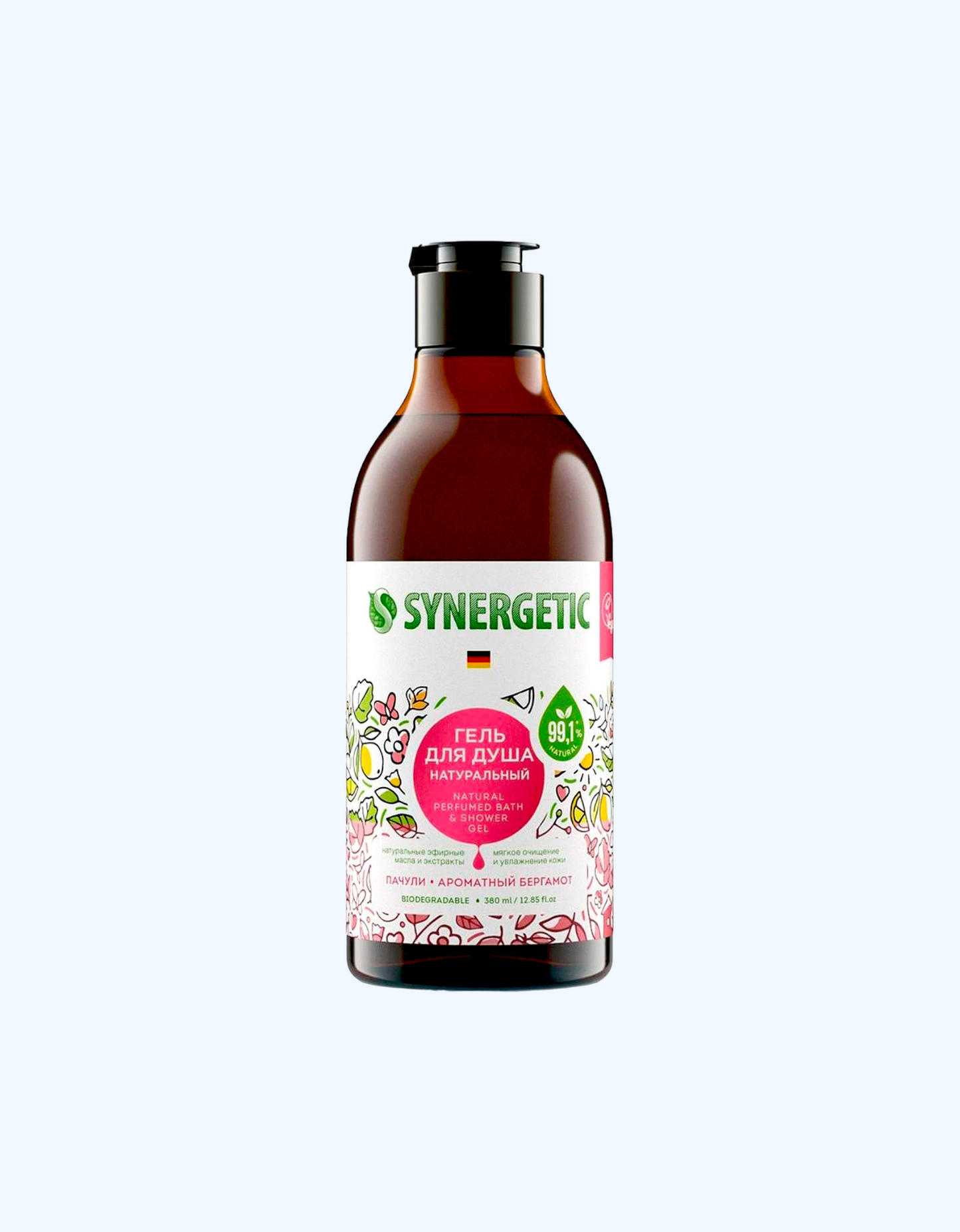 Synergetic Натуральный гель для душа, пачули и ароматный бергамот, 380 мл