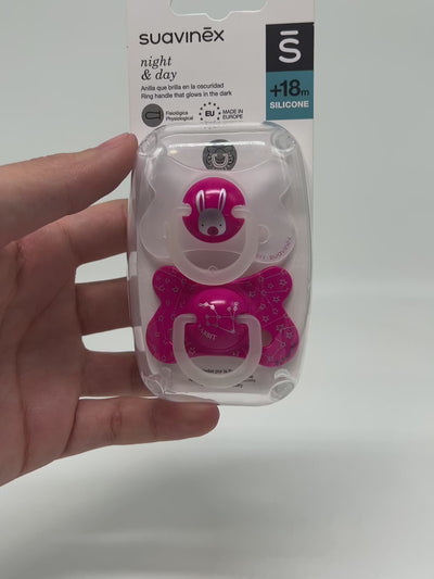 Suavinex Пустышка "Night and Day", силиконовая, розовая, 18+ мес., 2 шт
