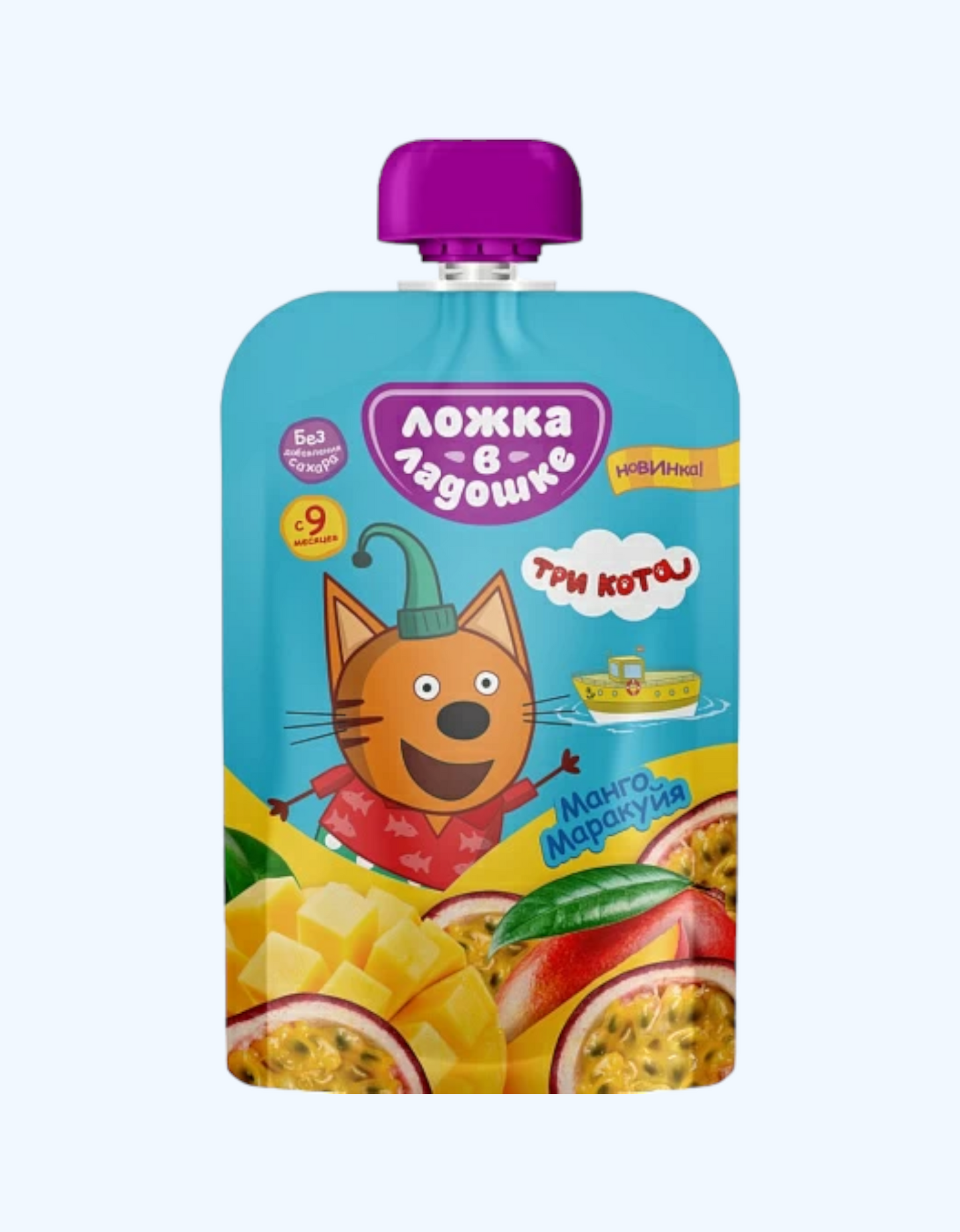 Palmadagi qoshiq pyuresi, mango va ehtiros mevasi, 9+ oy, 90 g