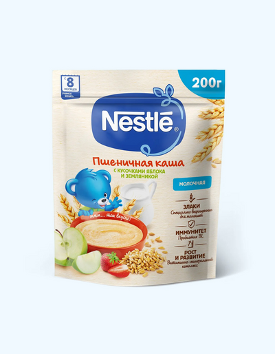 Nestle Каша молочная, Пшеничная с земляникой и яблоком, 8+ мес, 200 г