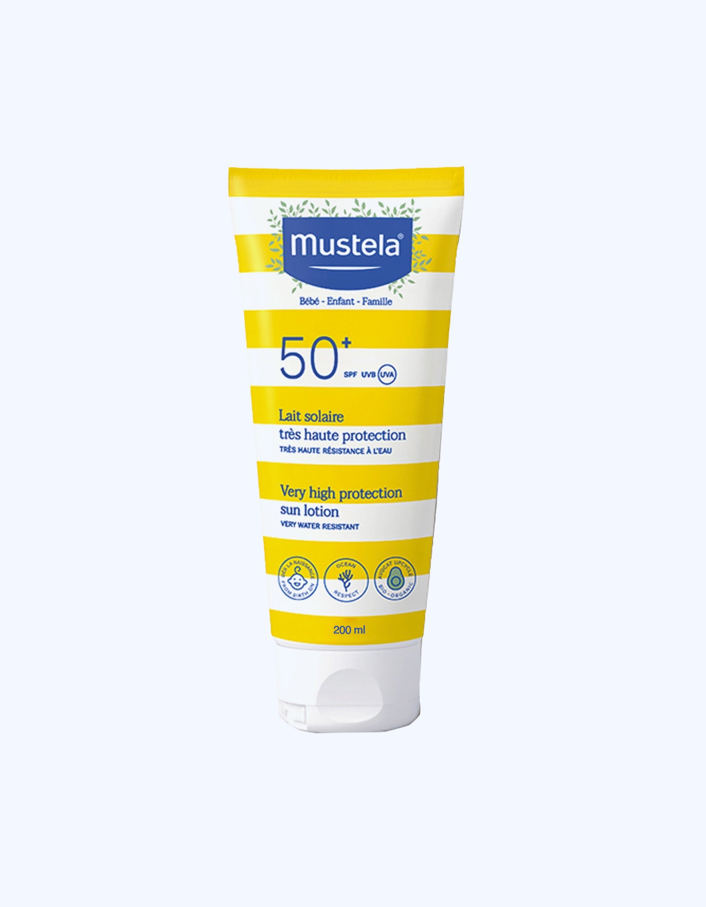 Mustela Quyoshdan himoya qiluvchi sut juda yuqori himoya darajasi 50+, 200 ml
