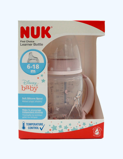 Disney Bambi silikon nipelli Nuk Temp o'quv shishasi, 6-18 oy, 150 ml