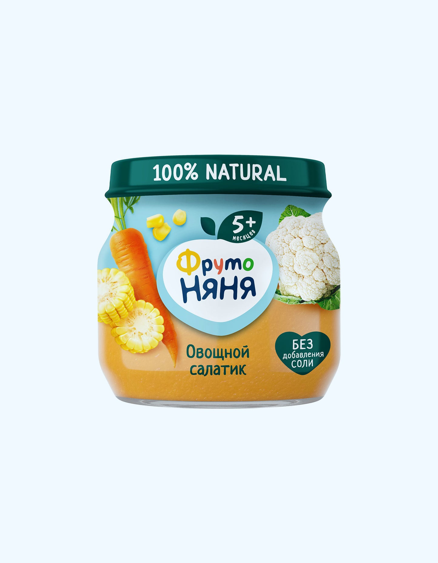 ФрутоНяня Пюре, цветная капуста, кукуруза, морковь, овощной салатик, 5+ мес., 80 г