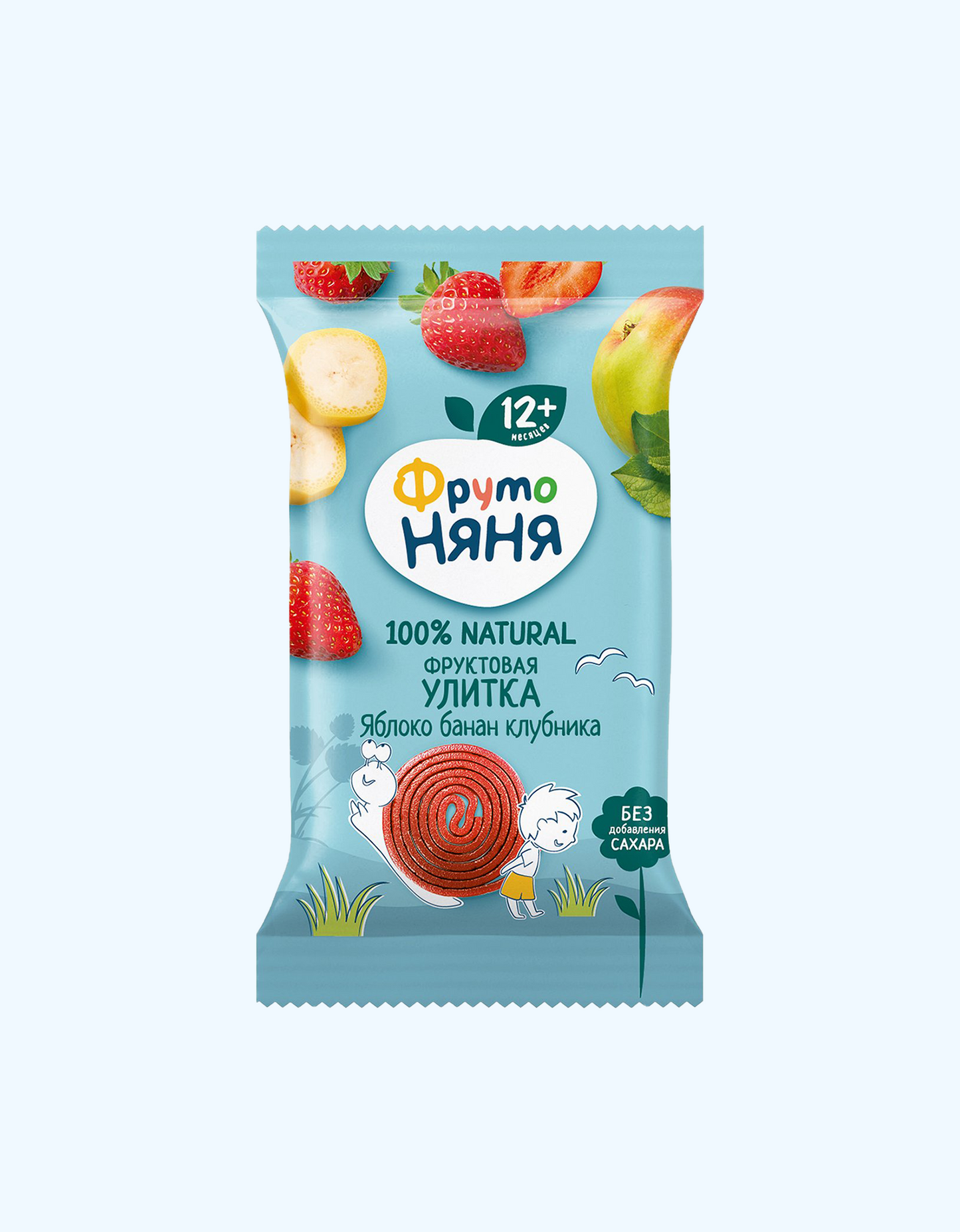 ФрутоНяня Фруктовая улитка, яблоко, банан, клубника, 12+ мес., 15г