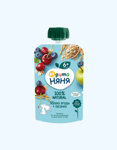 Frutonyanya pyuresi, donli, olma, rezavorlar, jo'xori uni, 6+ oy, 90g