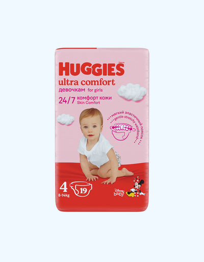 Huggies Ultra Comfort 4 Подгузники, девочки, 8-14 кг, 19/80 шт