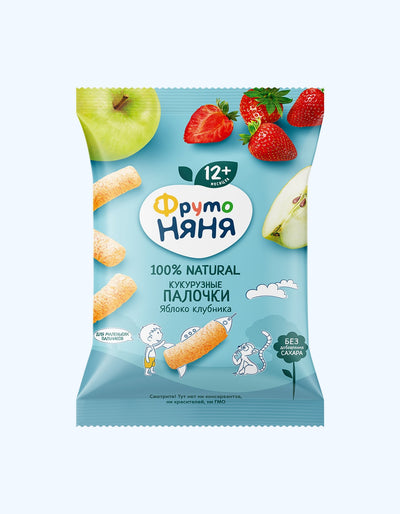ФрутоНяня Палочки кукурузные, яблоко, клубника, 12+ мес., 20 г