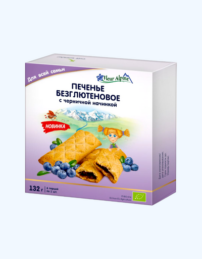 Fleur Alpine Печенье безглютеновое "С черничной начинкой",  6 мес, 132 г