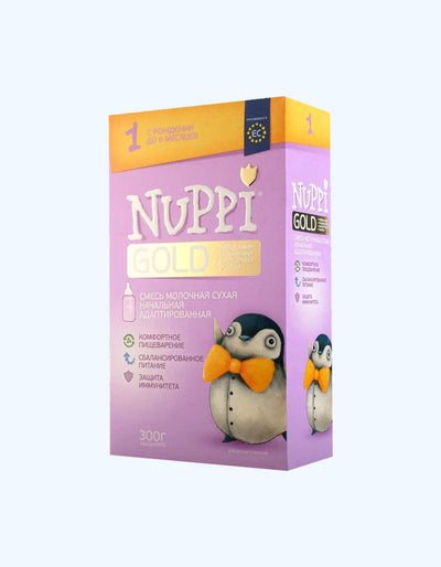 Nuppi Gold 1, quruq sut formulasi, 0-6 oy, dastlabki moslashtirilgan, 300/600 g