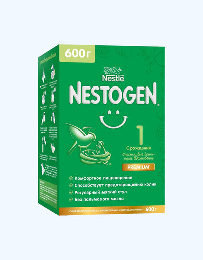 Nestogen 1, prebiyotiklar va laktobakteriyalar bilan quruq sut aralashmasi, 0+ oy, 300/600/1050 g