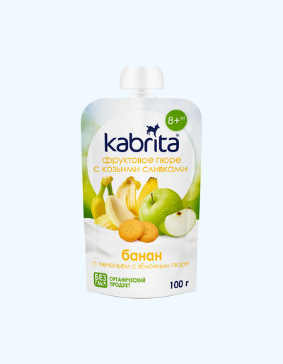 Kabrita Фруктовое пюре, банан с печеньем с яблочным пюре, 8+ мес., 100 г