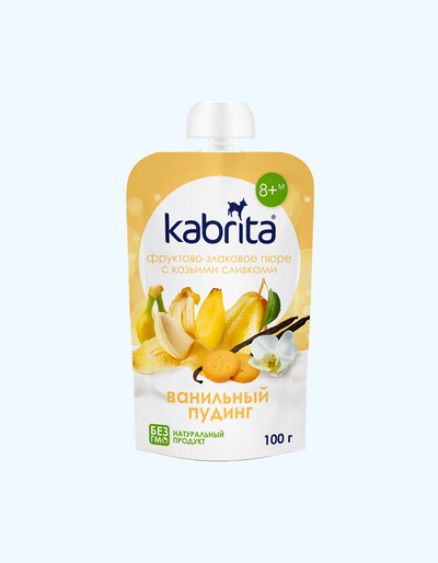Kabrita Фруктово-злаковое пюре, ванильный пудинг, 8+ мес., 100 г