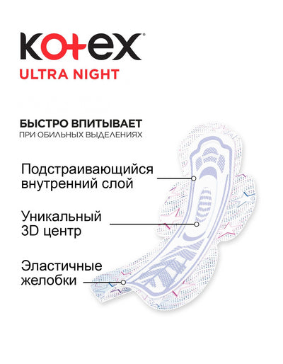 Kotex Прокладки, ночные, быстрое впитывание, 7 шт