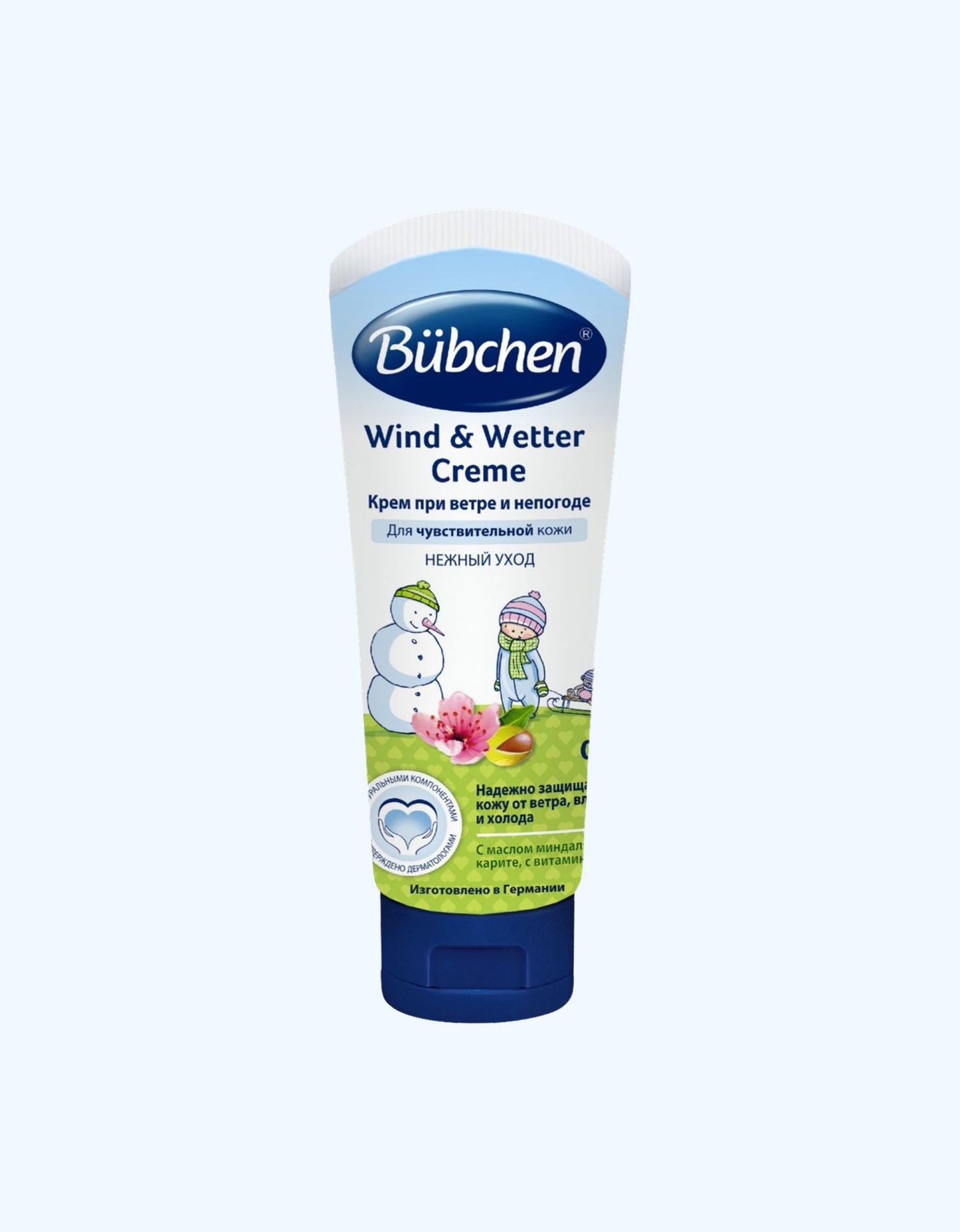 Bubchen krem shamol va yomon ob-havo uchun, bodom va shi yog'i, E vitamini bilan, 0+ oy, 75 ml