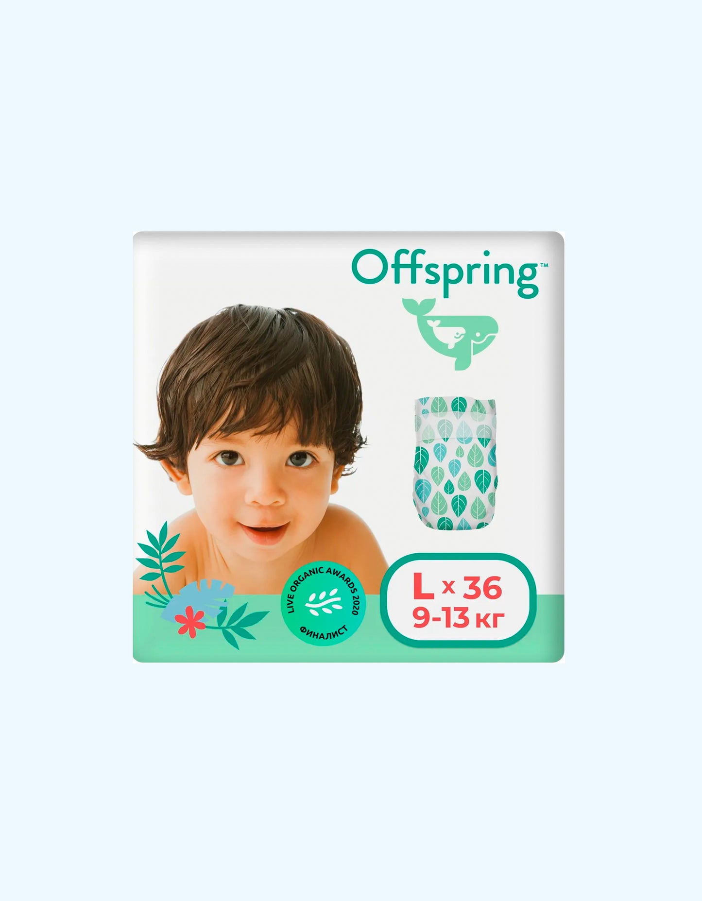 Offspring Подгузники L, 9-13 кг, Листочки, 36 шт