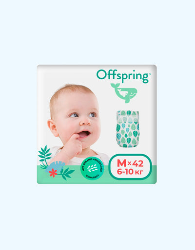 Offspring Подгузники M, 6-10 кг, Листочки, 42 шт