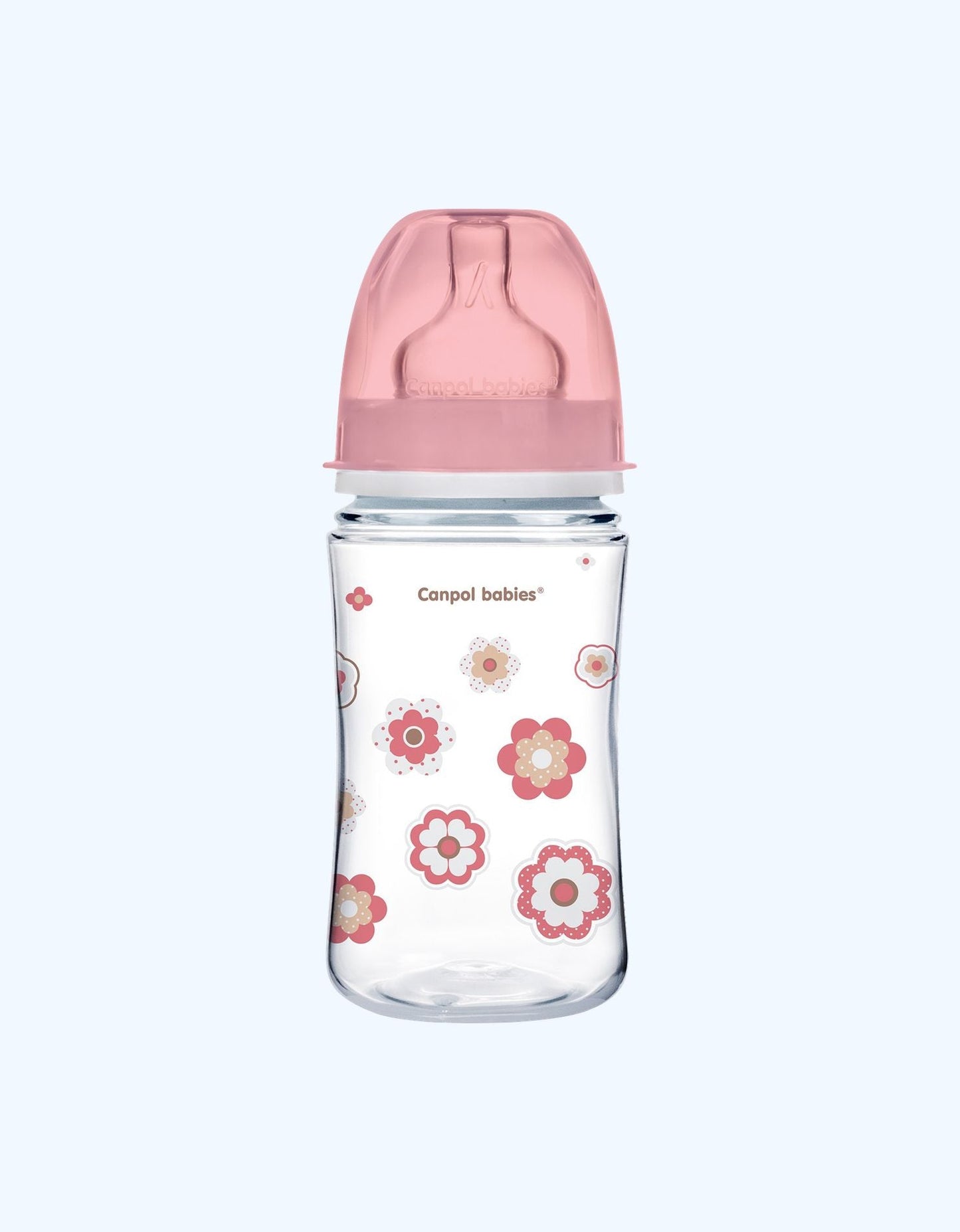 Canpol Babies Anti-Kolik, emizish shishasi, silikon nipel, pushti, 3+ oylik, 240 ml