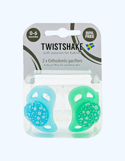 Twistshake Соска-пустышка, синяя-зелененая 0-6 мес., 2 шт