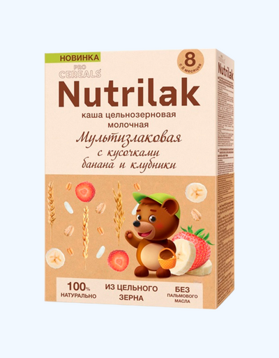 Nutrilak Premium Каша мультизлаковая с бананом и клубникой, с 8 мес., 200 г