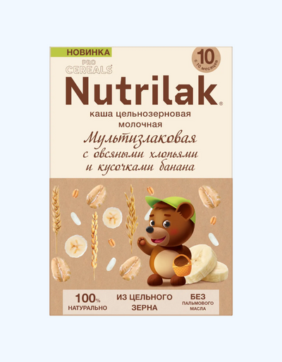 Nutrilak Premium Каша мультизлаковая с овсяными хлопьями и бананом, с 10 мес., 200 г