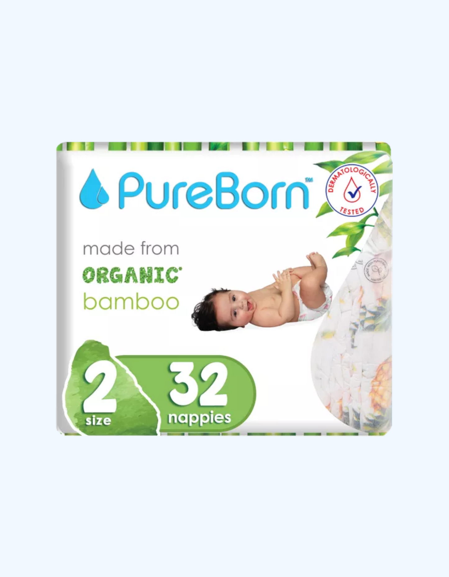 PureBorn 2 Подгузники бамбуковые, 3-6 кг, 32/64/128 шт