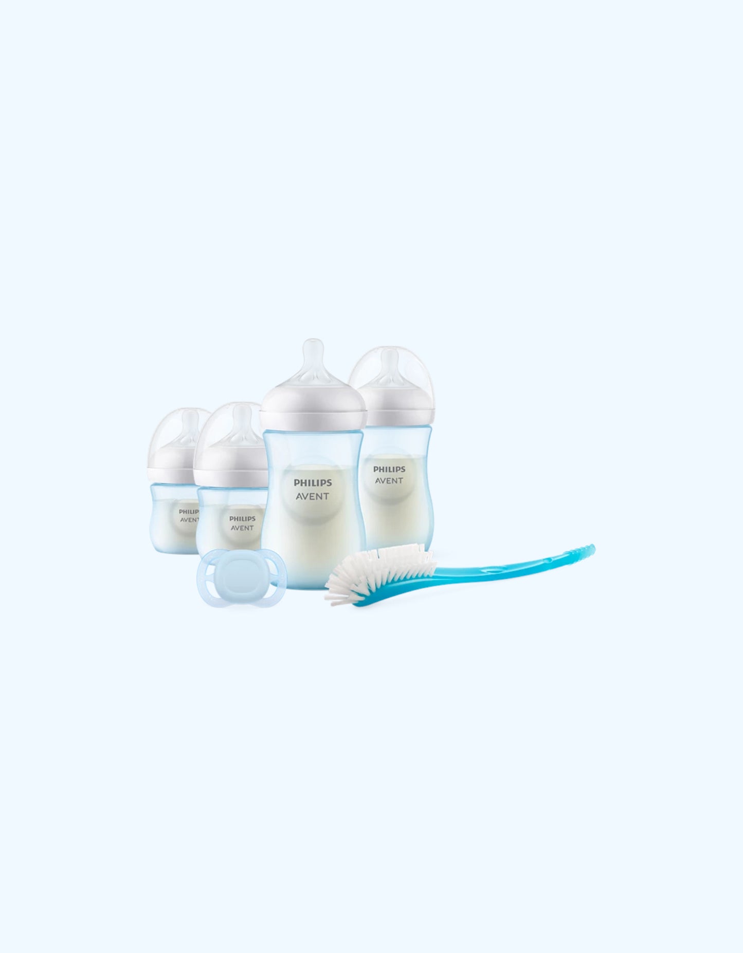 Avent Natural Response Подарочный набор для новорожденных, синий, 4 бутылочки + пустышка + щетка