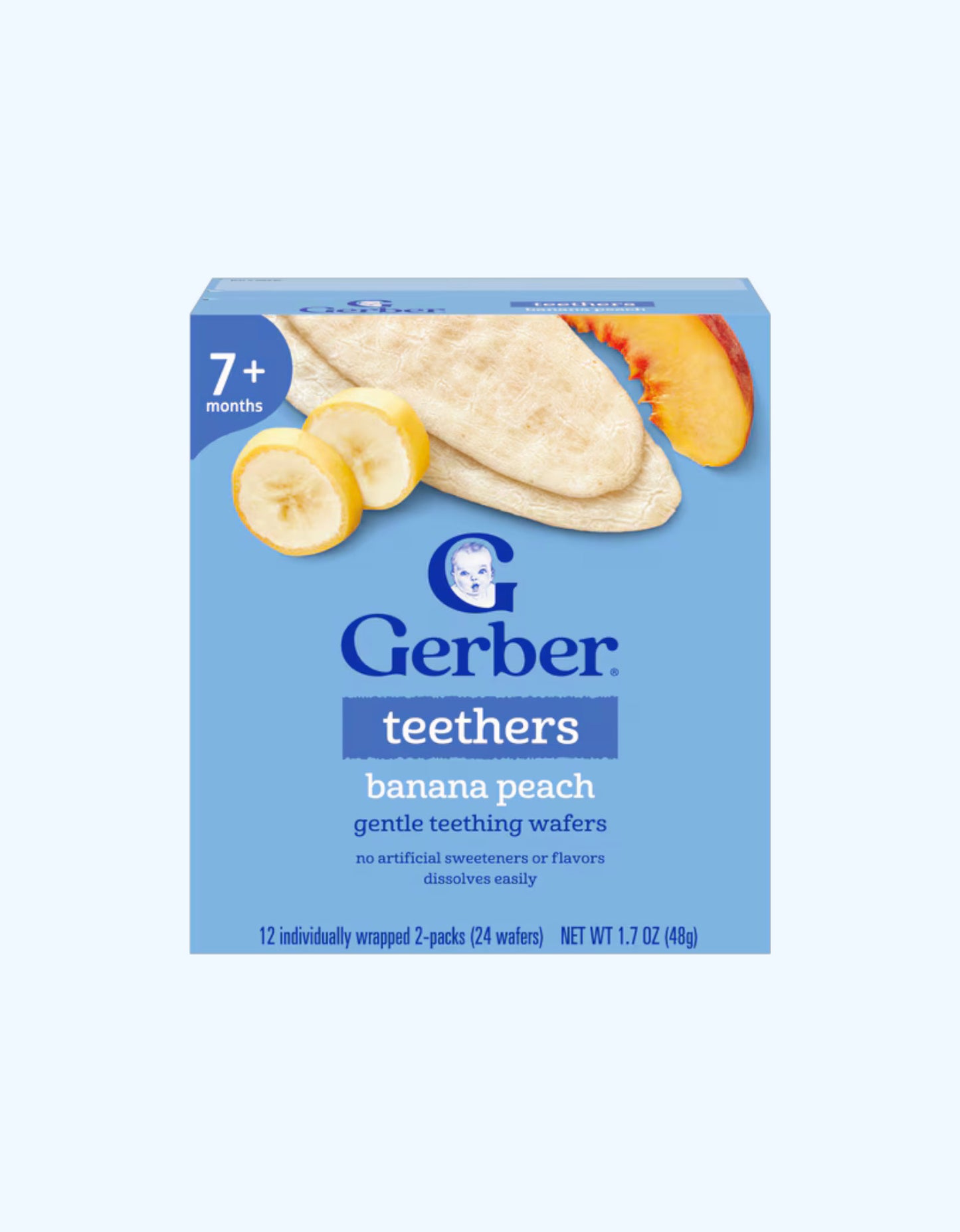Gerber Teethers Вафли для прорезывания зубов, со вкусом банана и персика, 7+ мес., 48 г