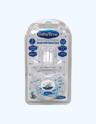 Baby Time Ортодоническая прозрачная пустышка с крышкой, 0-6 мес.