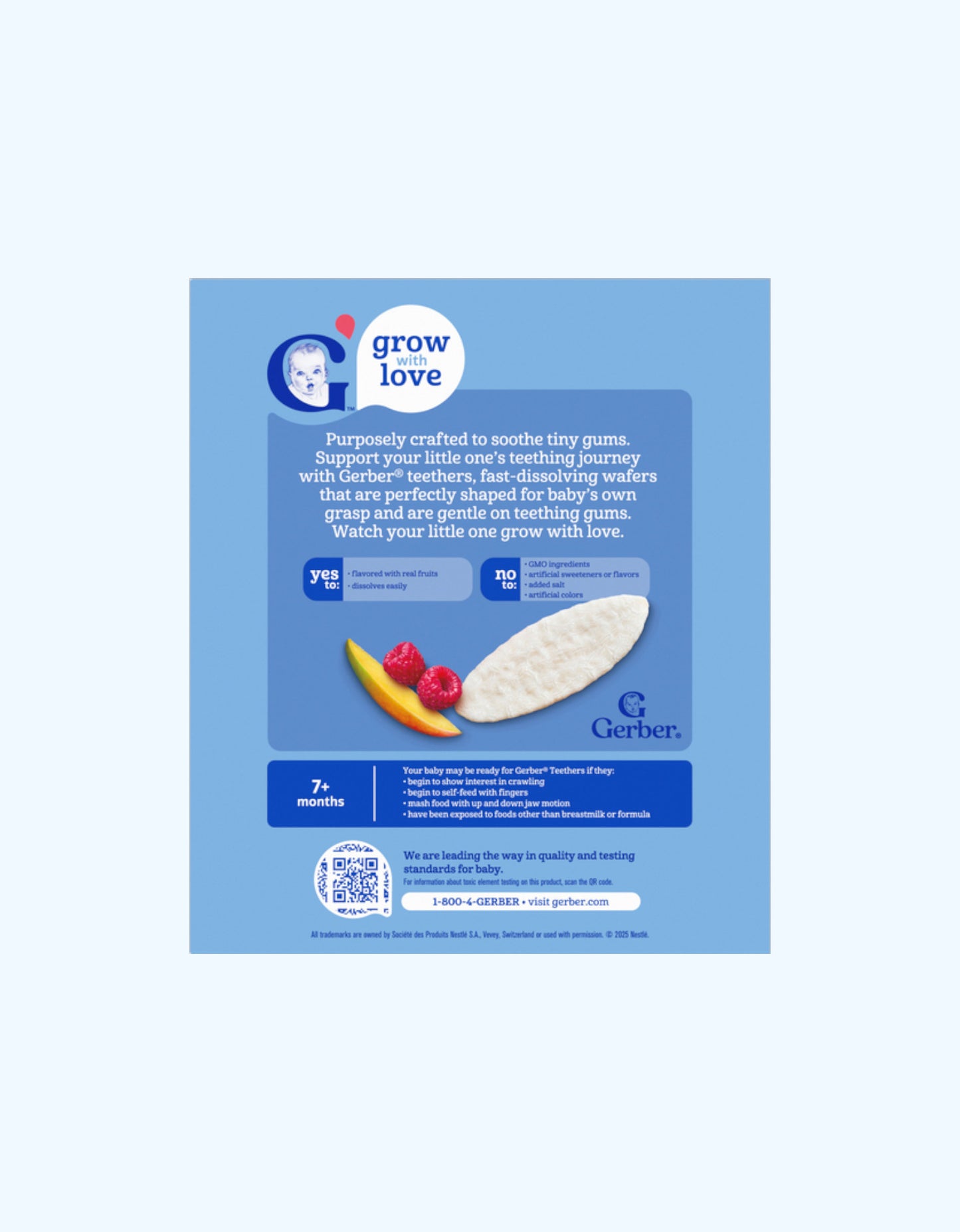 Gerber Teethers Tish chiqish uchun vafli, mango va malina tamida, 7+ oy, 48 g